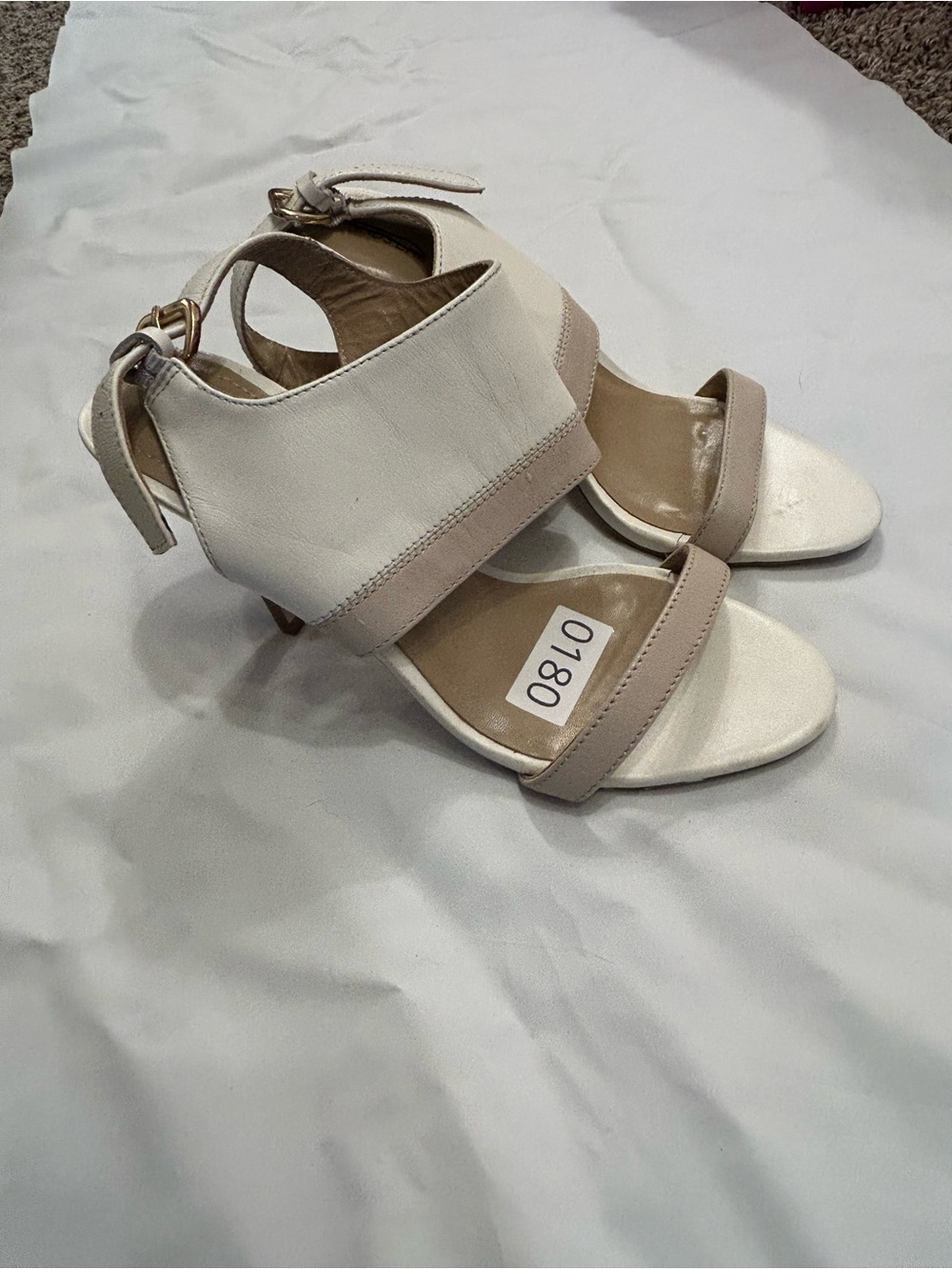 Lands' End Cream and Tan Strappy Block-Heel Sandals